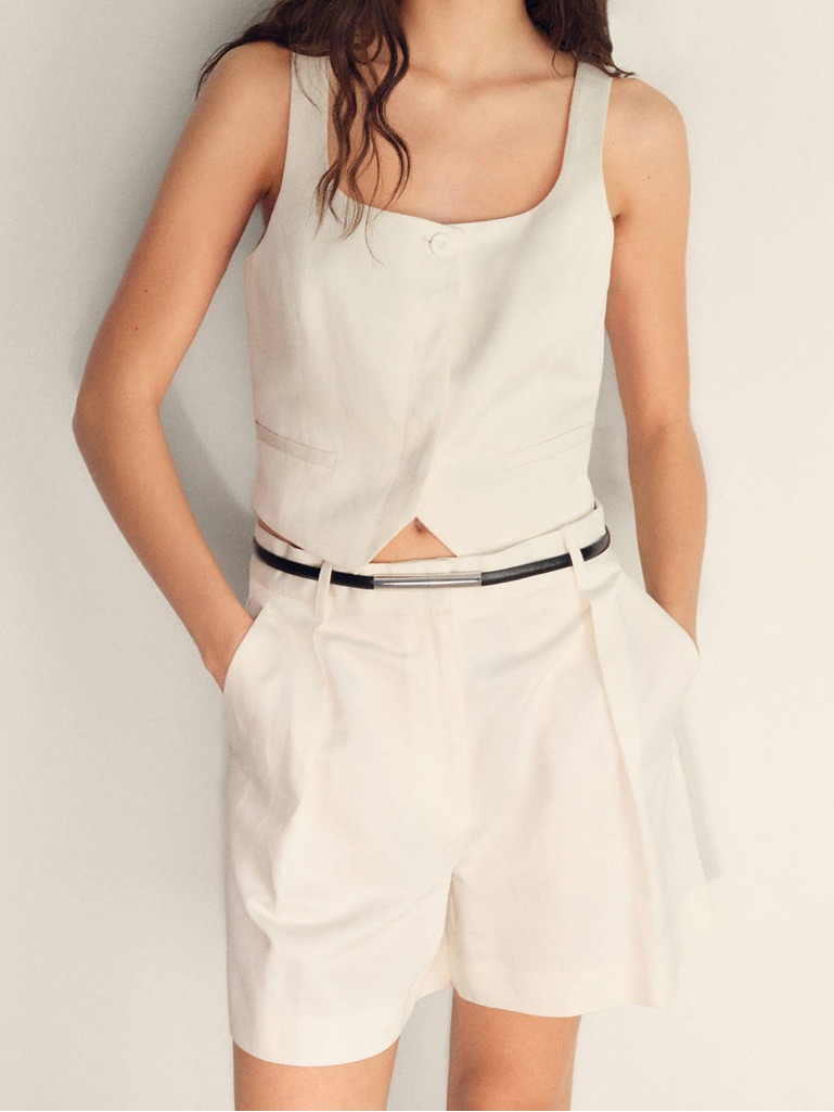 Mango Cream Linen Blend Bermuda Shorts In Xs